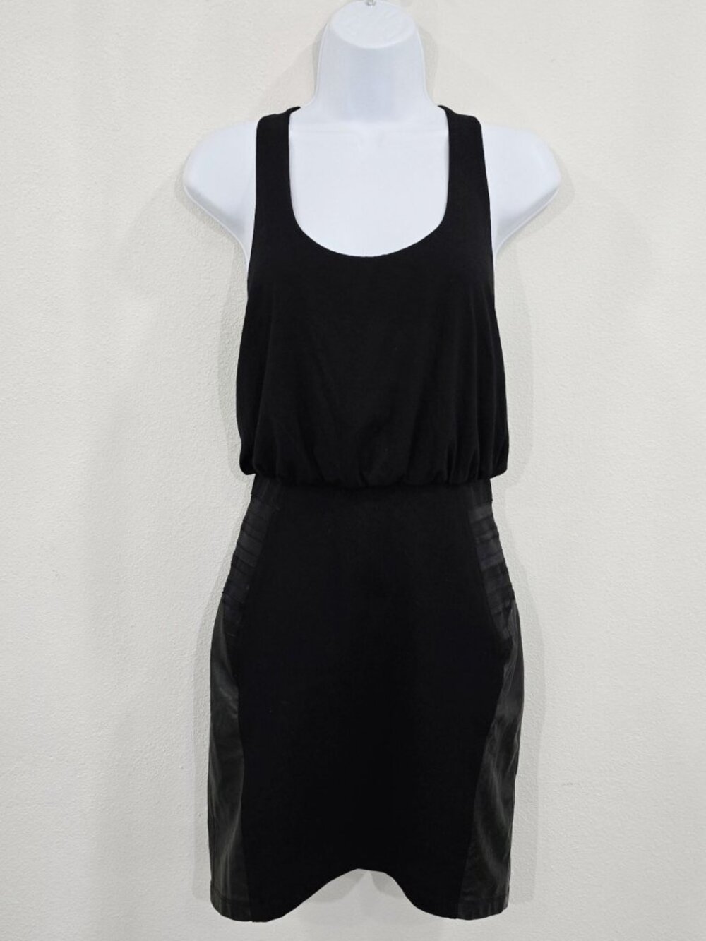 Alice + Olivia Black Viscose Leather Trim Nicky Layered Blouson Tank Dress NWT - Picture 14 of 16